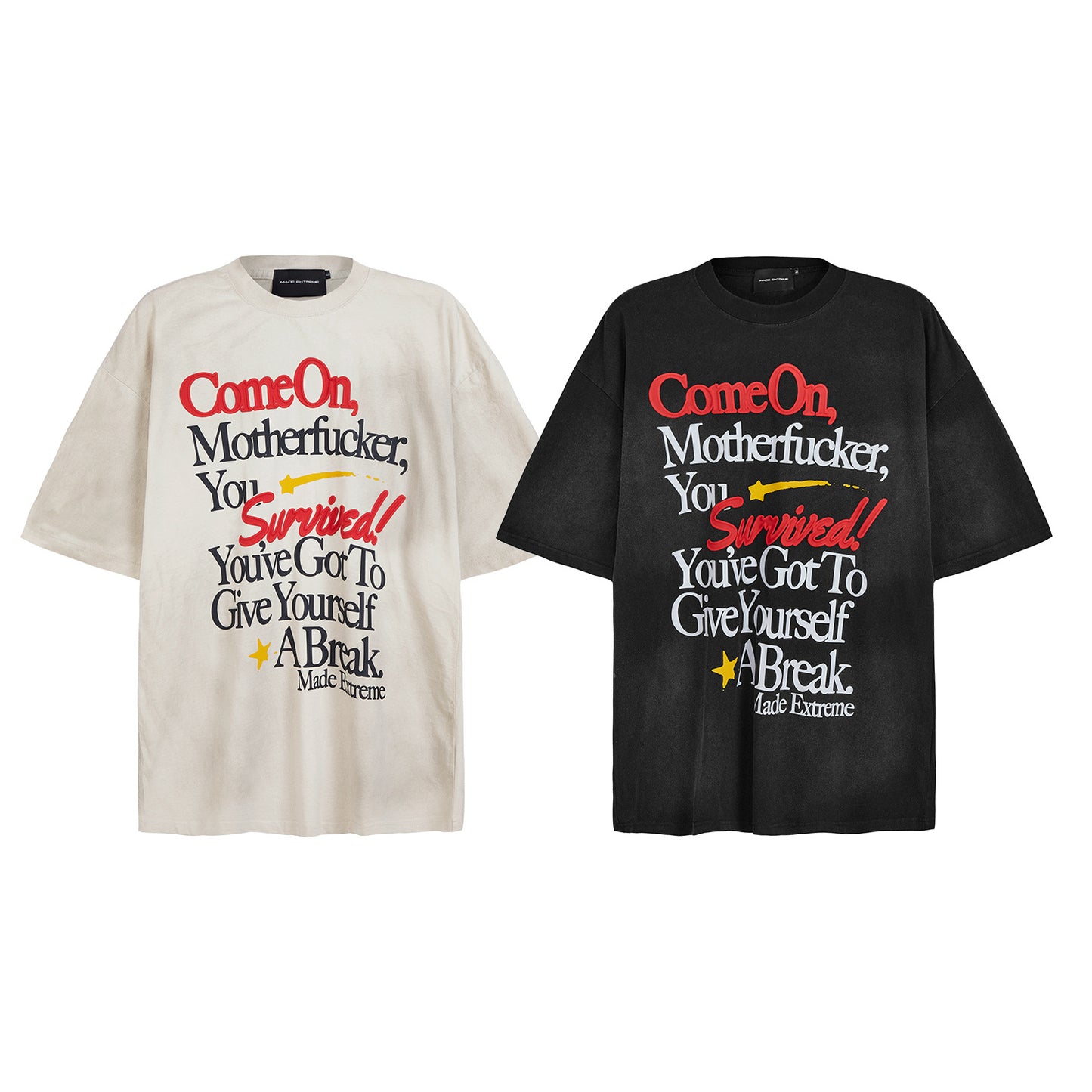 T-shirt rétro à manches courtes imprimé lettres, délavé et vieilli