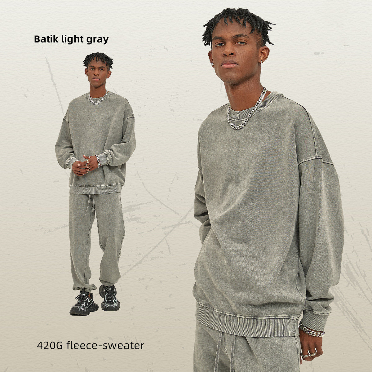 Waxed Heavy Round Neck Sweater Fashion Brand Pure Color Washed Retro Top