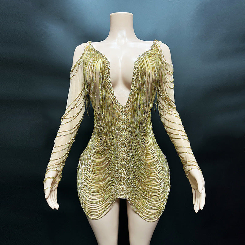 Sequined Backless Deep V Women's Short Skirt Club