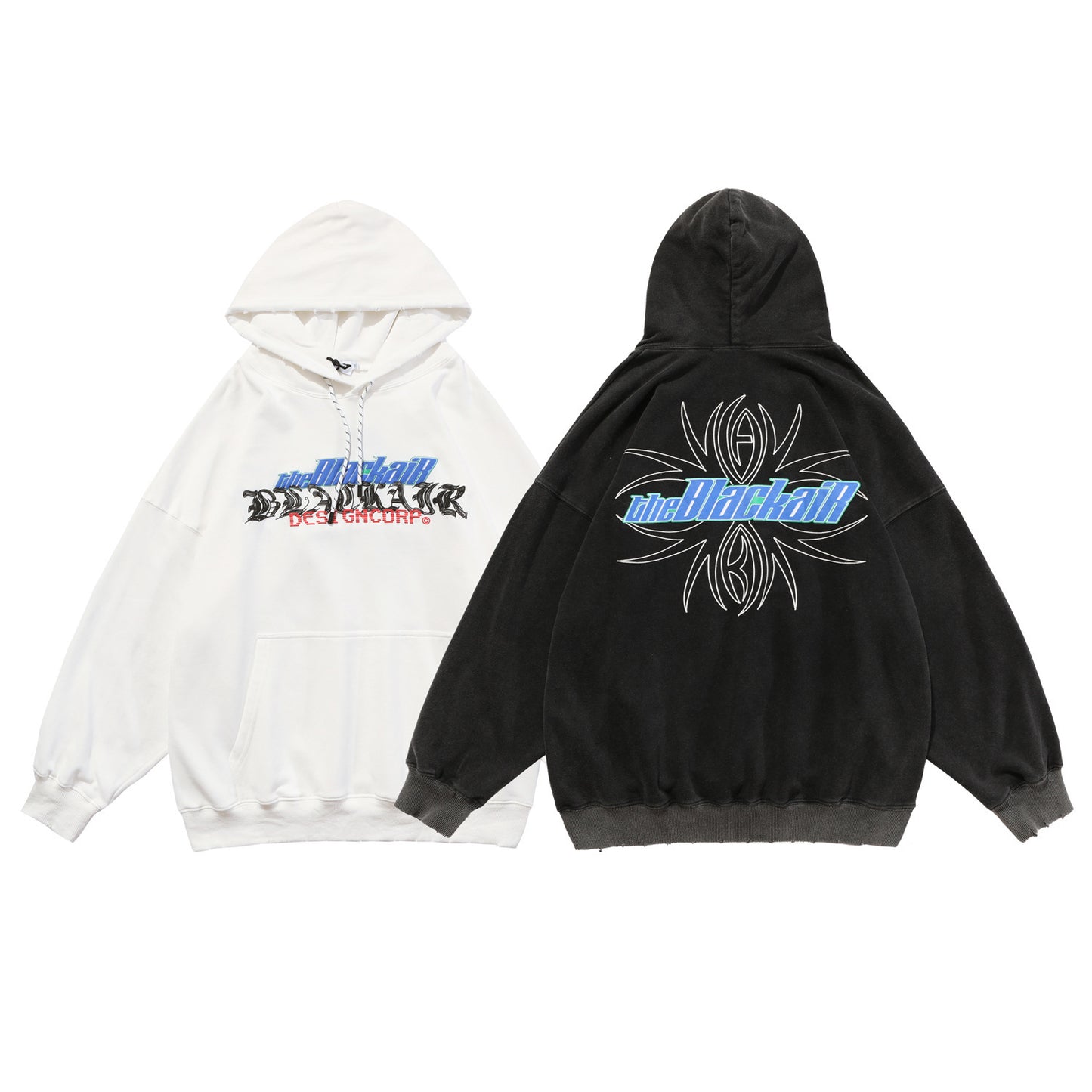 Distressed Hooded Slip Pocket Print Hoodie