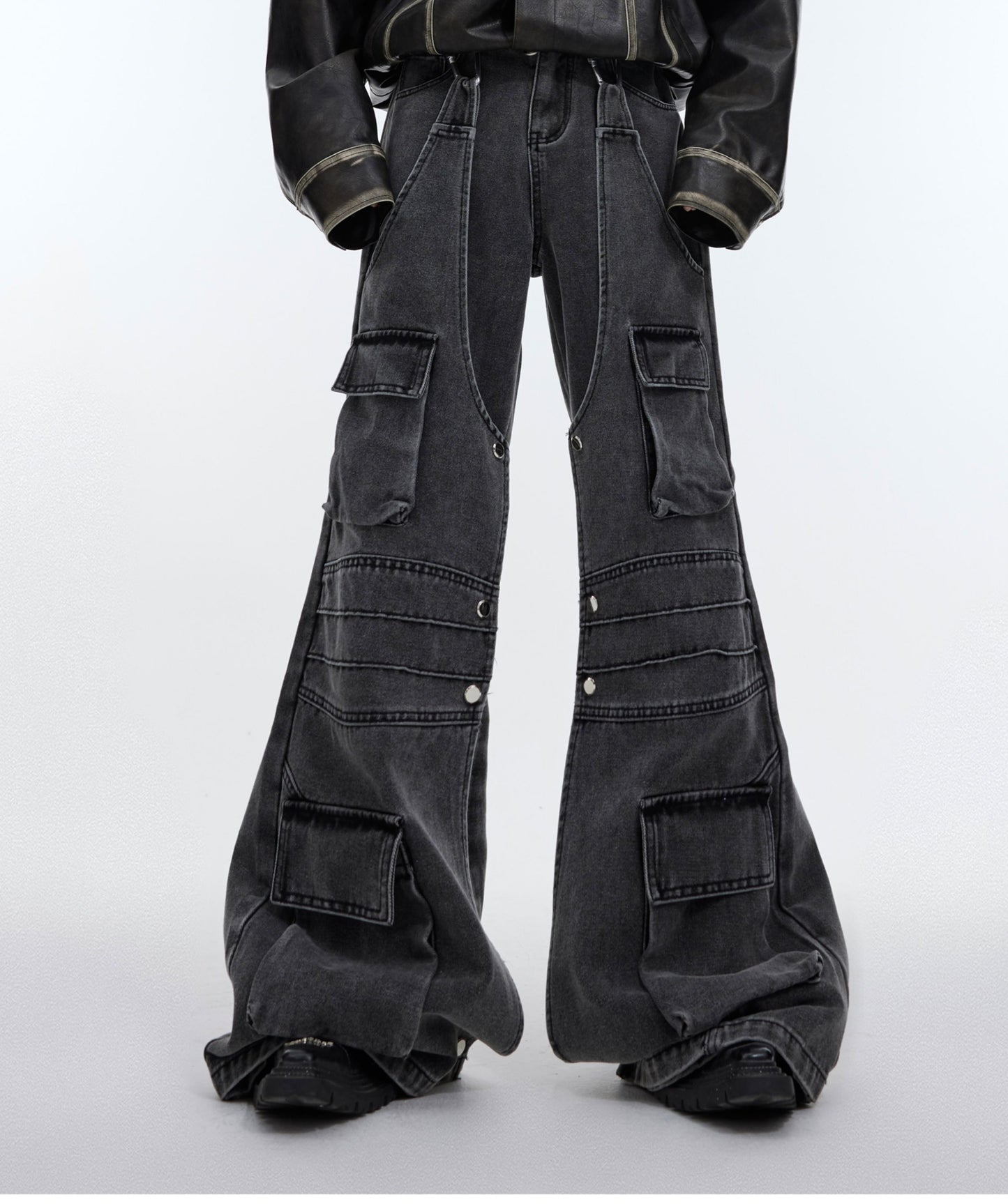 Large Pocket Design Vintage Distressed Loose-fitting Wide-leg Trousers Men