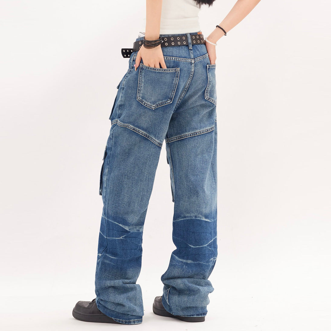 Pantalon droit ample tie-dye pour hommes et femmes, style punk et streetwear