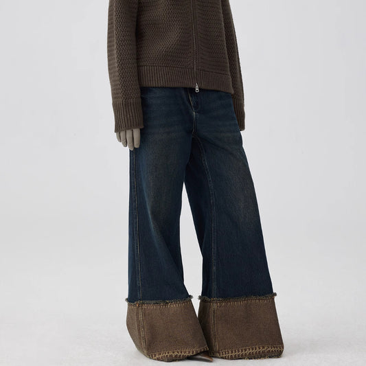 Jean marron bleu Nano Water pour le lavage des pieds, coutures inversées, ourlet brut