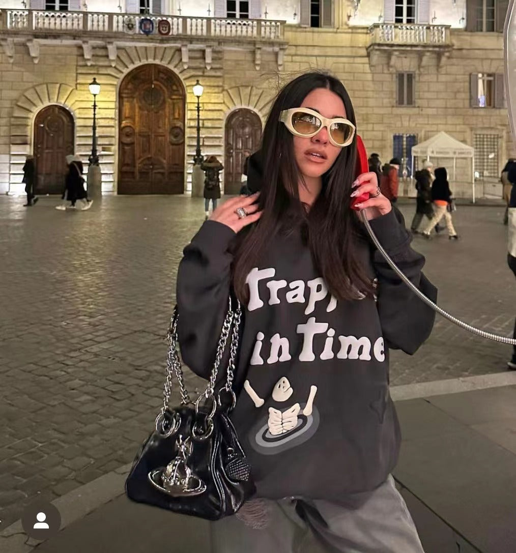 Sweat à capuche ample imprimé et décontracté