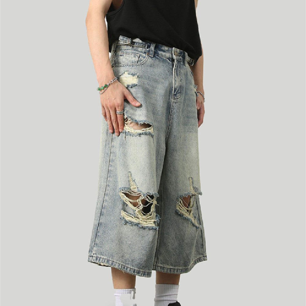 Fashionable Distressed Washed Jeans