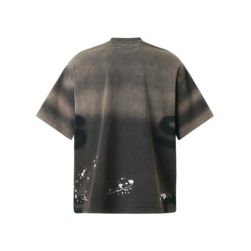 Retro Loose Casual Letter Printing Gradient Splash-ink Design Short-sleeved T-shirt Men