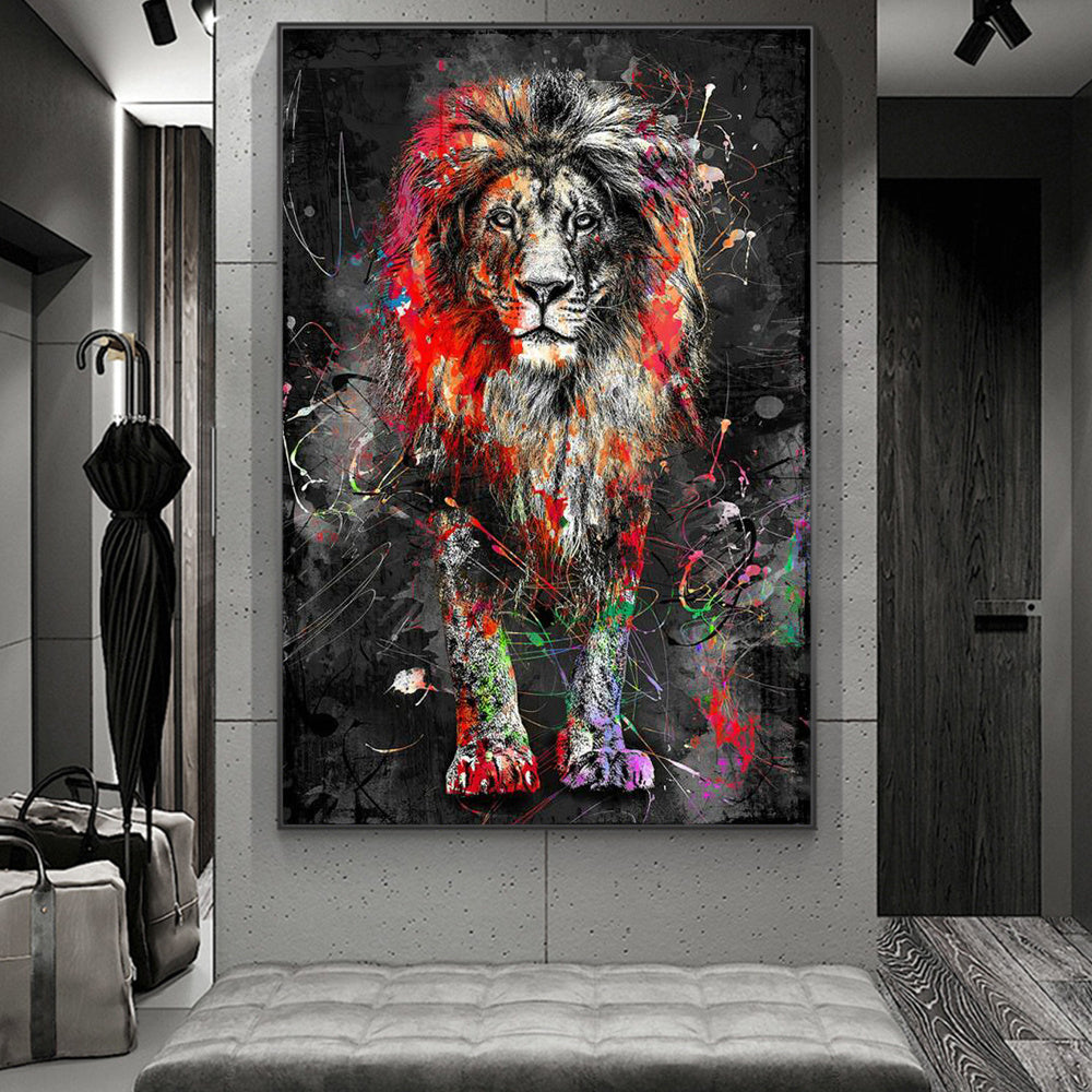 Graffiti Color Lion Canvas Painting Living Room