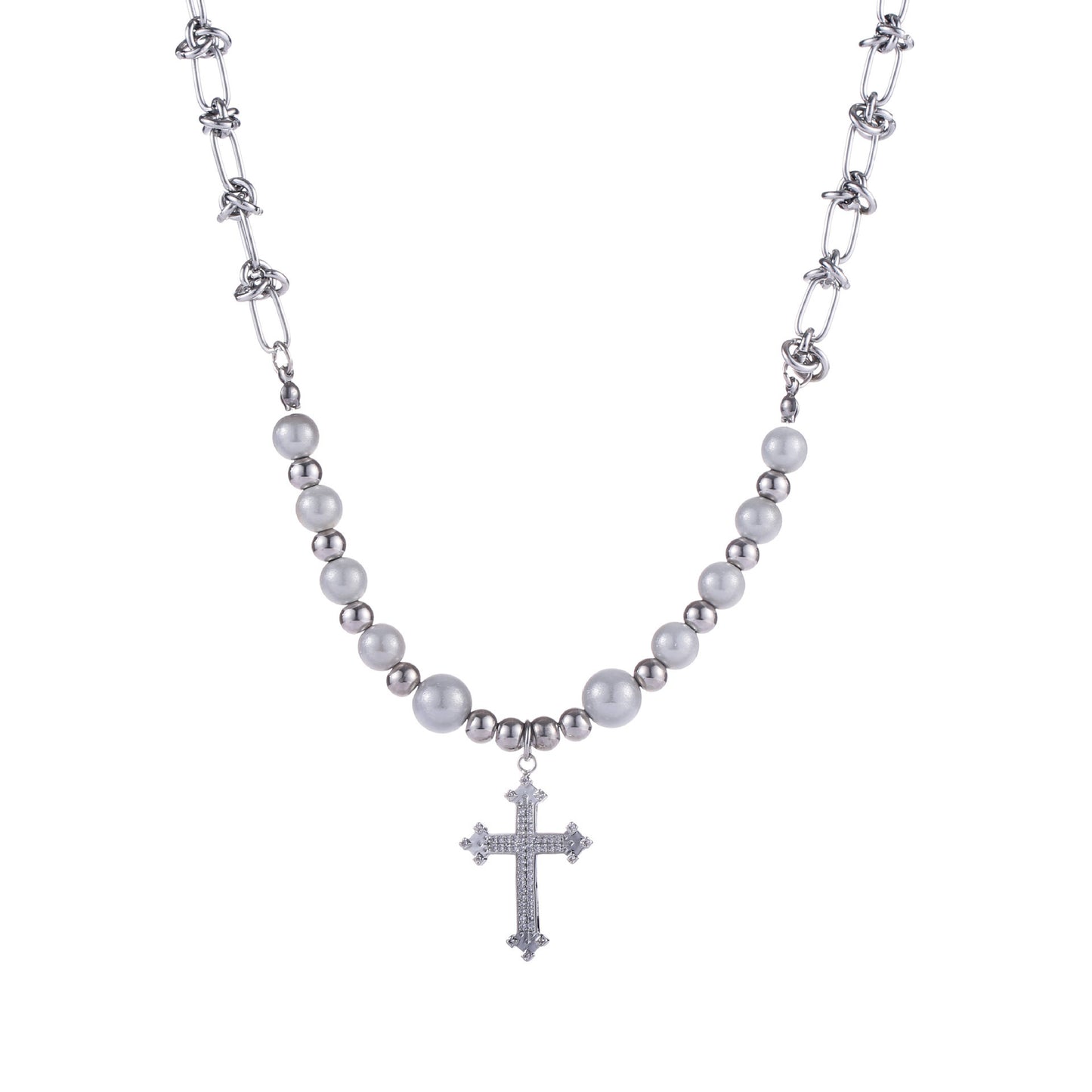 Collier croix en perles réfléchissantes