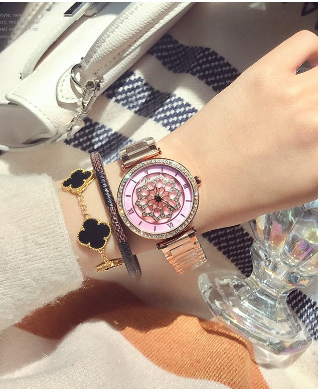 Orologio da donna al quarzo alla moda, orologio in acciaio impermeabile con diamanti