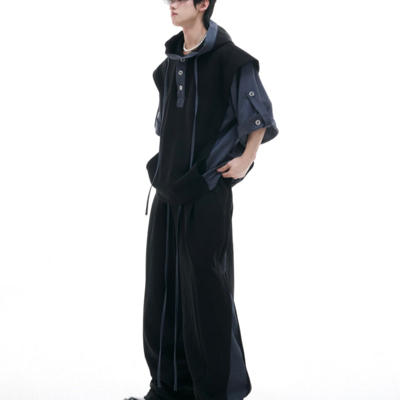 Hooded Three-dimensional Stitching Short Sleeve Heavy Industry Sports Leisure Suit
