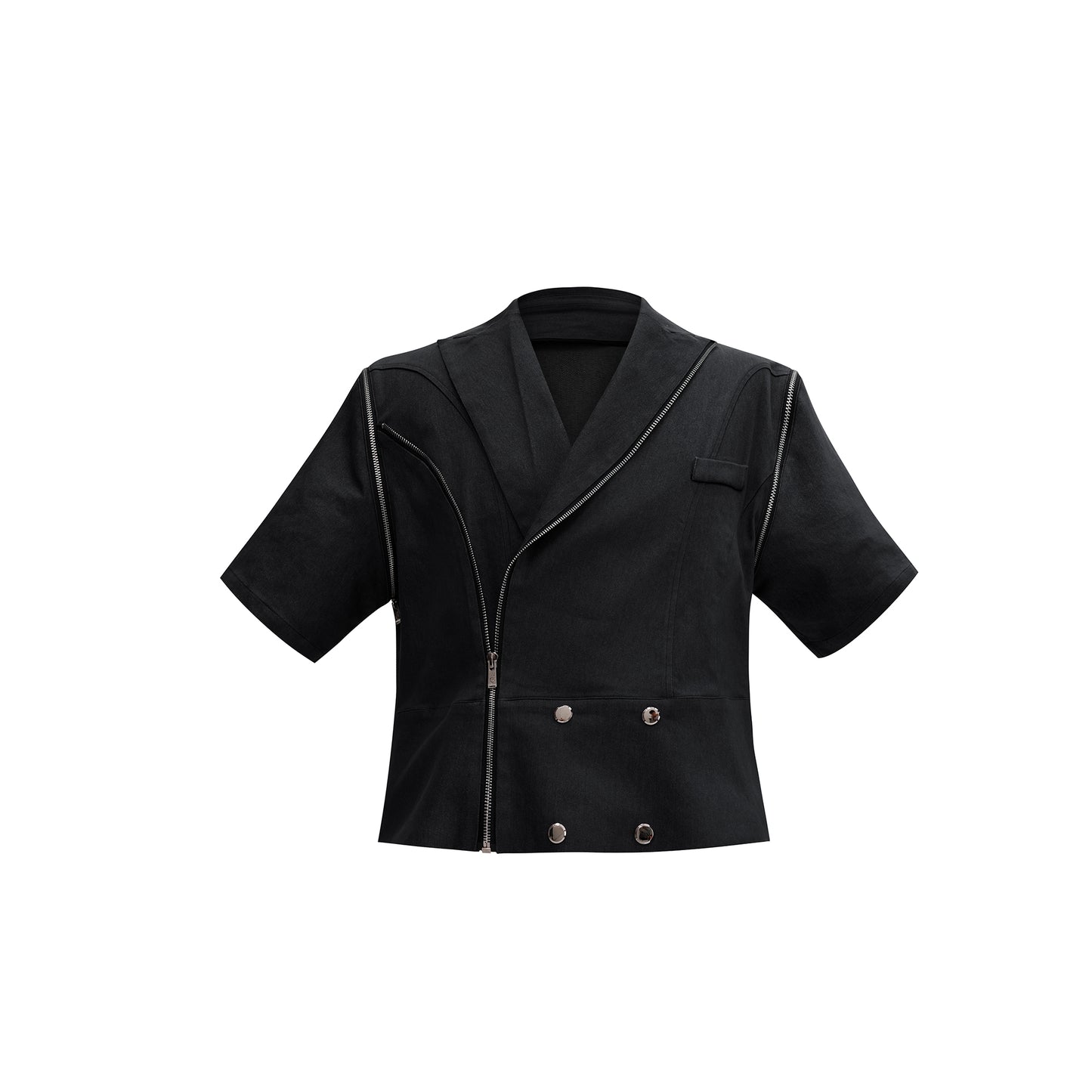 Metal Zipper Detachable Short Sleeve Denim Coat