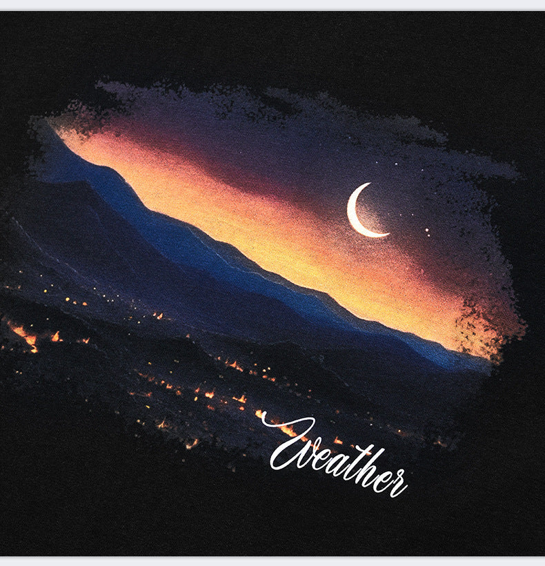 Drop Shoulder Sunset Print Short Sleeve Men