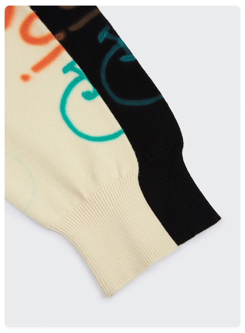 Graffiti Printed Loose Warm Sweater For Men And Women Couples