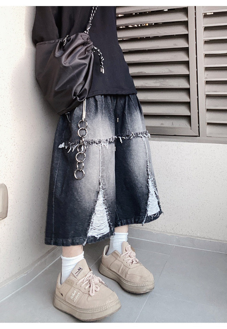 Pantaloncini in denim retrò a gamba larga hip hop