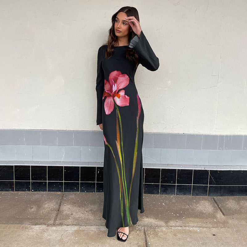 Abito a maniche lunghe con stampa floreale per le feste