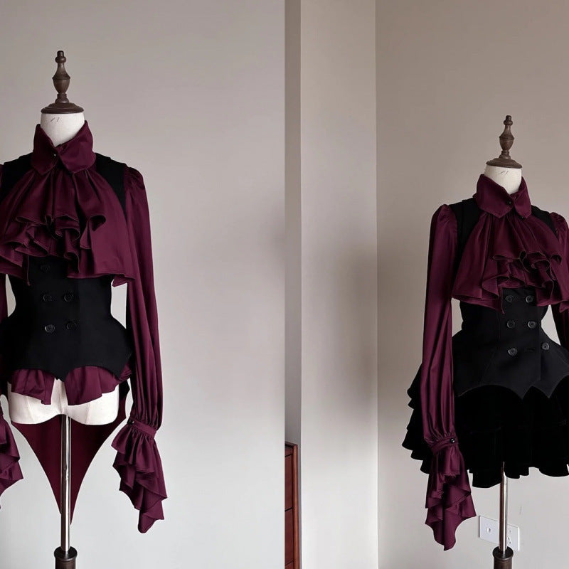 Retro Design Top Long Sleeve Shirt Gothic Style Long Sleeve Ruffled Shirt