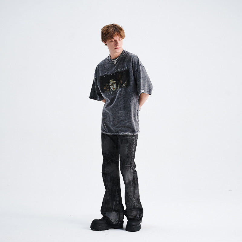 T-shirt à manches courtes neutre imprimé effet délavé rétro