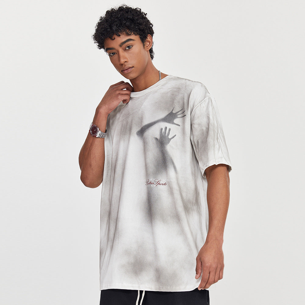 Fuzzy Figure Short-sleeved T-shirt Men's Tie-dye Gradient Paint Top