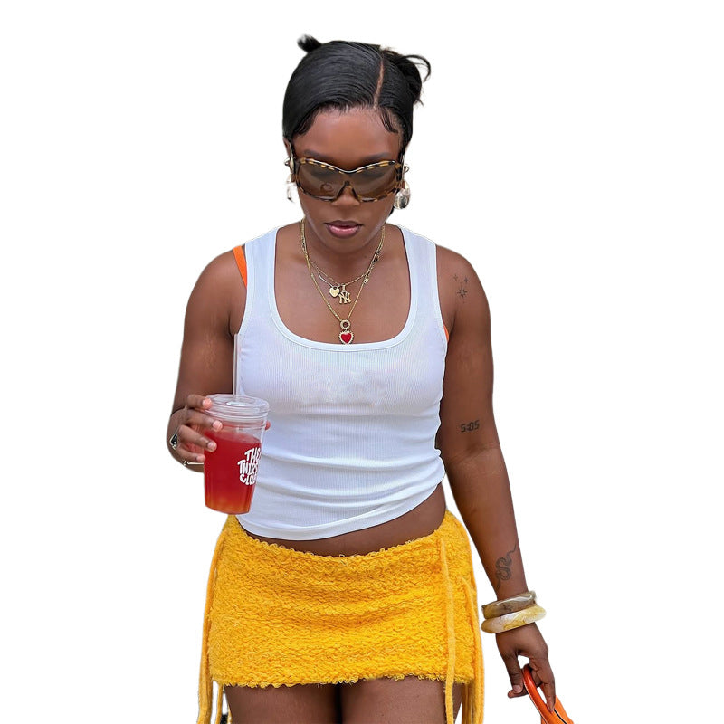 New Creative Street Trend Solid Color High Waist Tight Knitted Tassel Hip Skirt