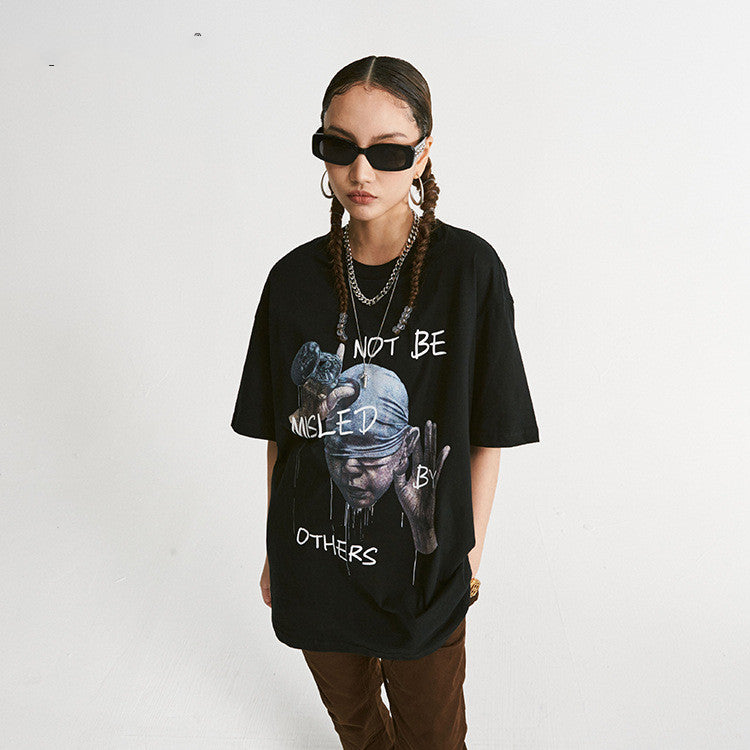 Hip-hop Tide Brand Casual Personality Avatar Printing Original Ins Short Sleeve Men