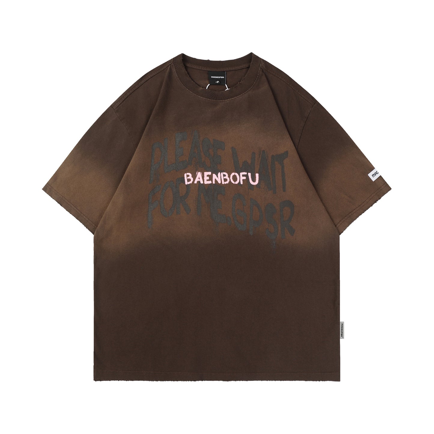 American Retro Washed Distressed Letters Graffiti Short Sleeve