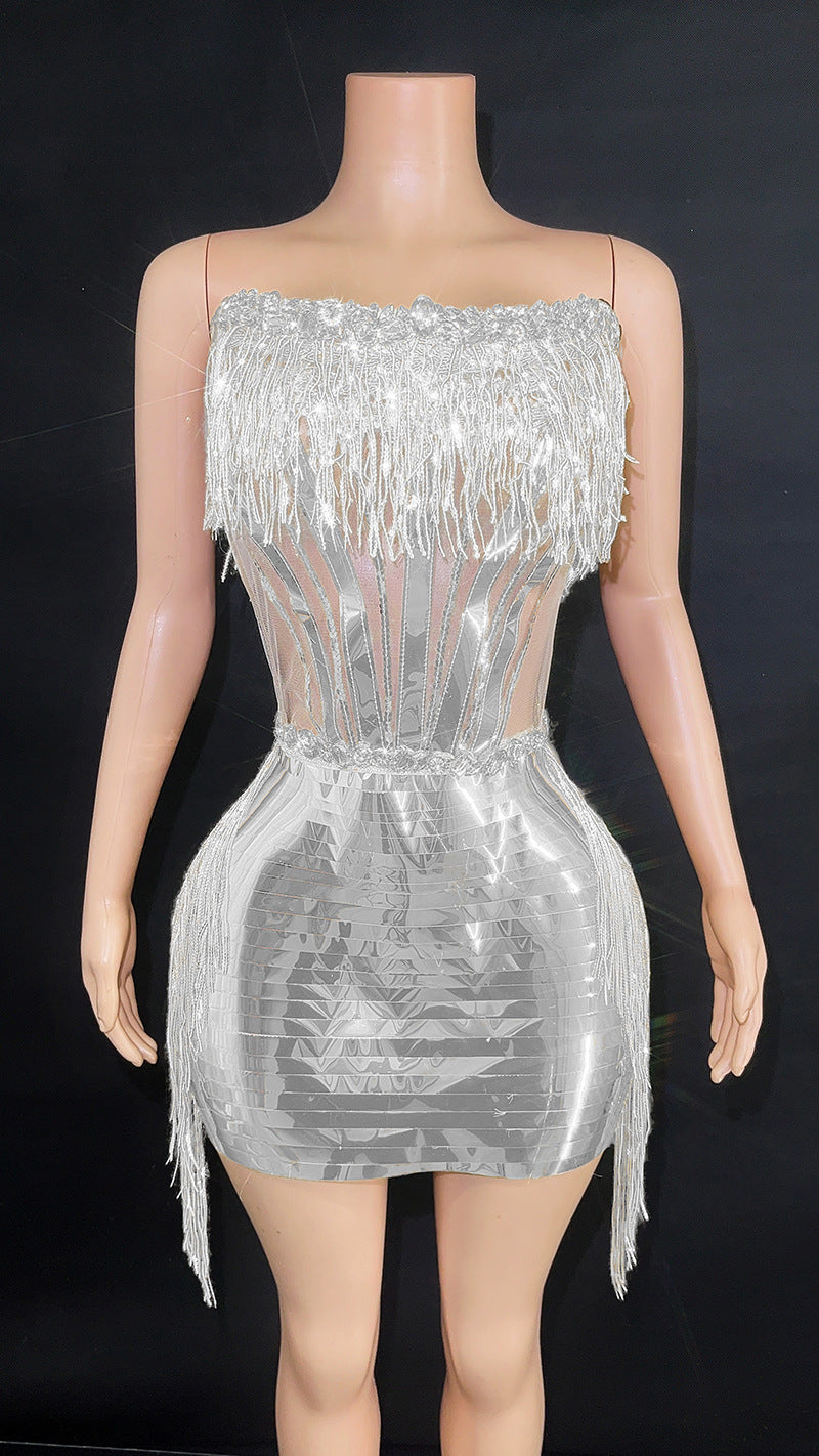 Fashion Hip Tassel Tube Top Short Skirt