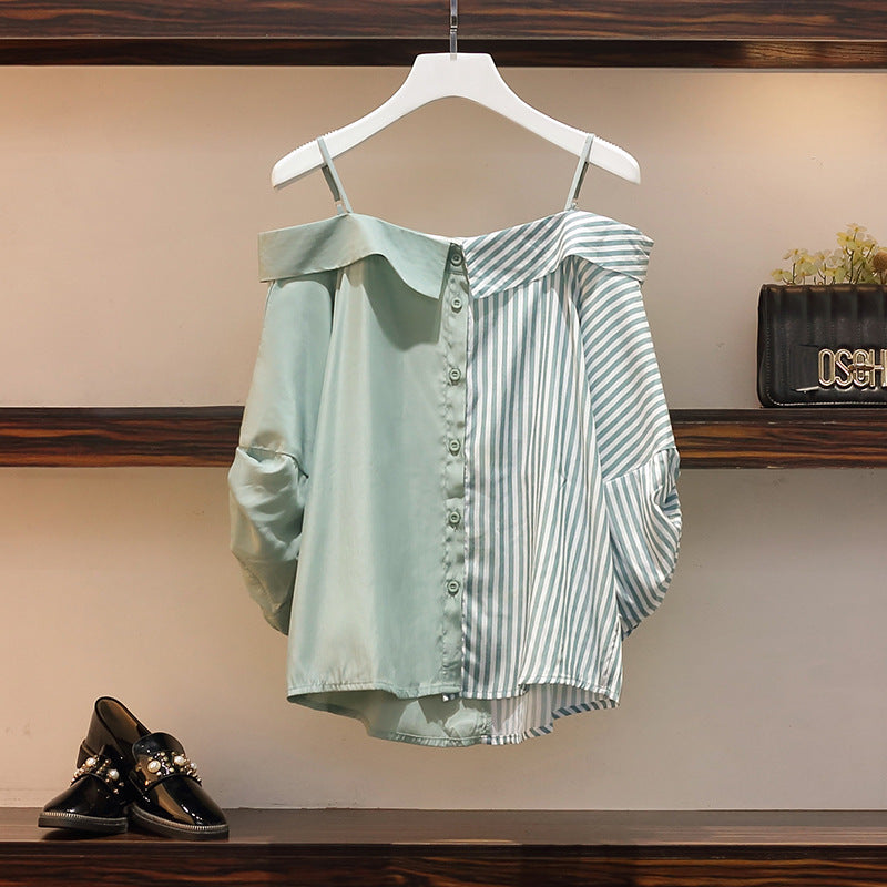 Women's Off-shoulder Short-sleeved Denim Shorts Suit