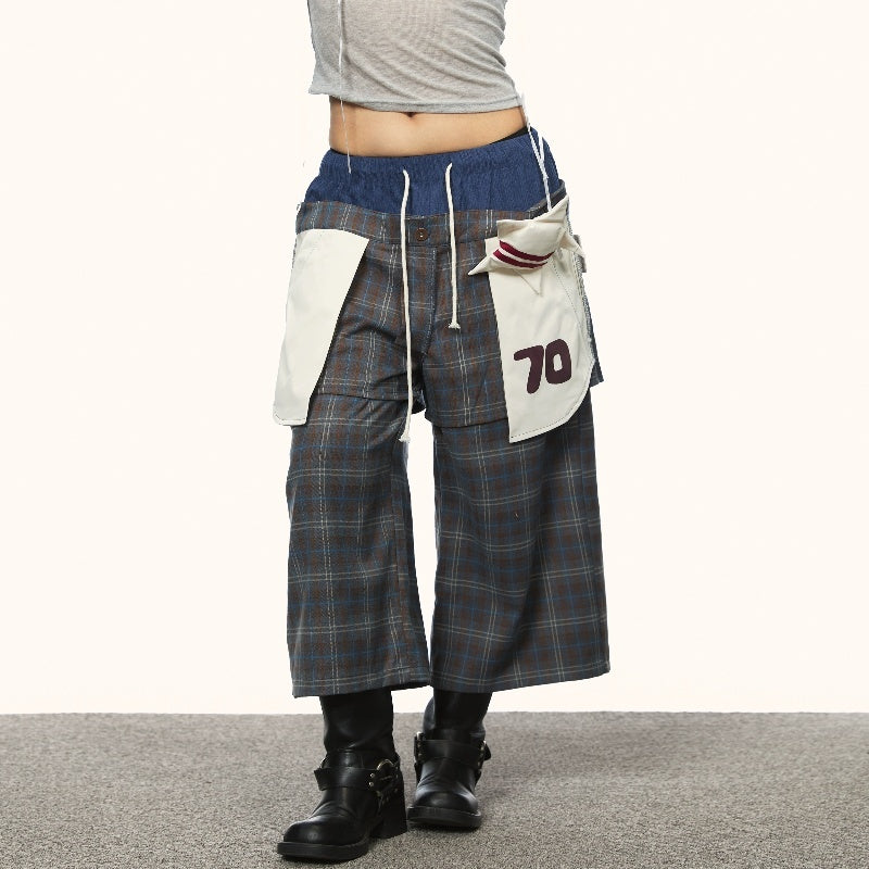 Retro Plaid Patch Pants