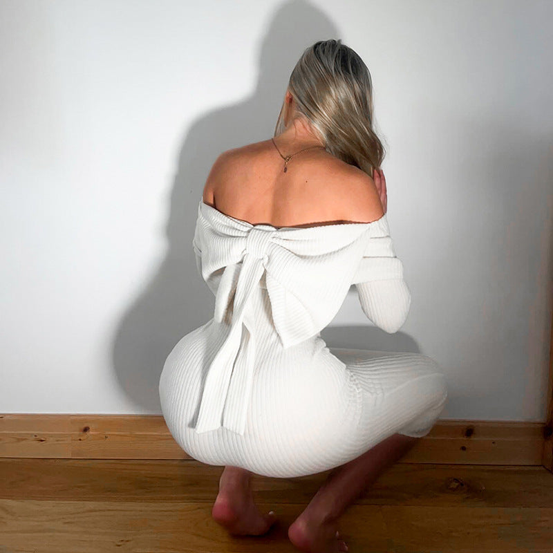 Vêtements Printemps Nouveau Haut Tube À Manches Longues Couleur Unie Pull Patchwork Nœud Robe Tube Top