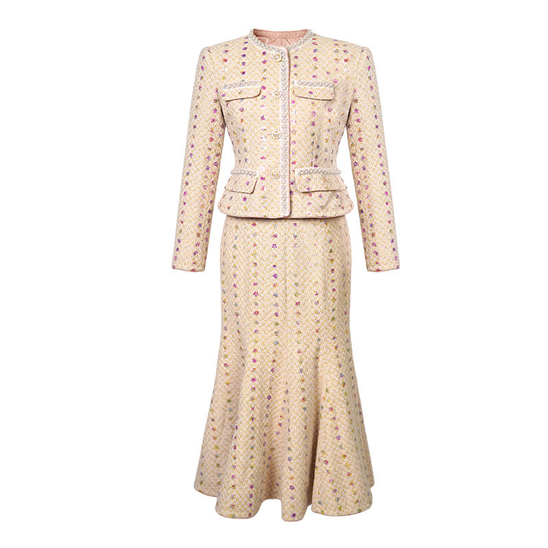 Coat Top High Waist Fishtail Skirt Two-piece Set