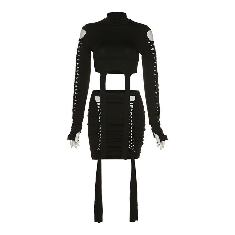 Round Neck Long-sleeved Cut-out Top