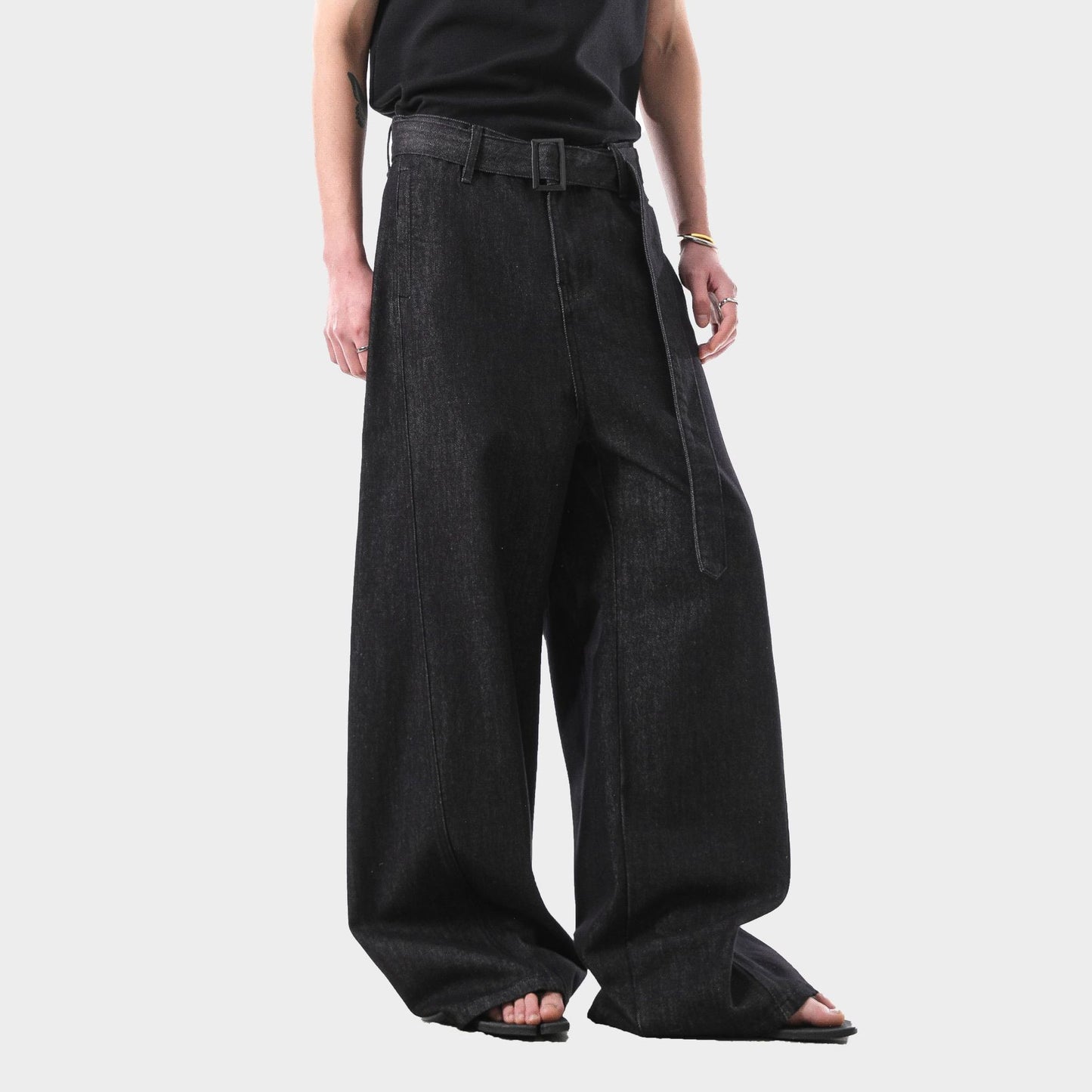 American Retro Black Gold High Waist Straight Jeans