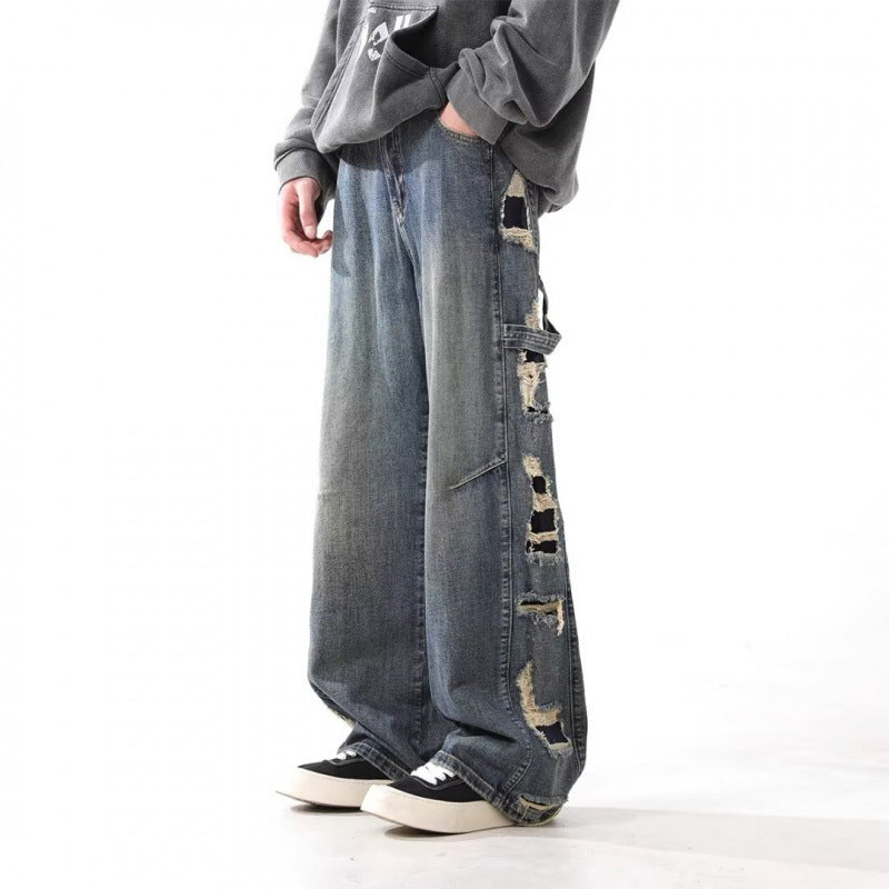 Washed Make Old Ripped Jeans Men's Straight Loose