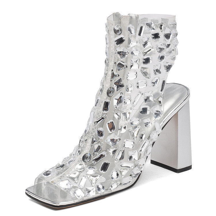 Large Size Rhinestone Hollow Summer High Heel Sandal Boots