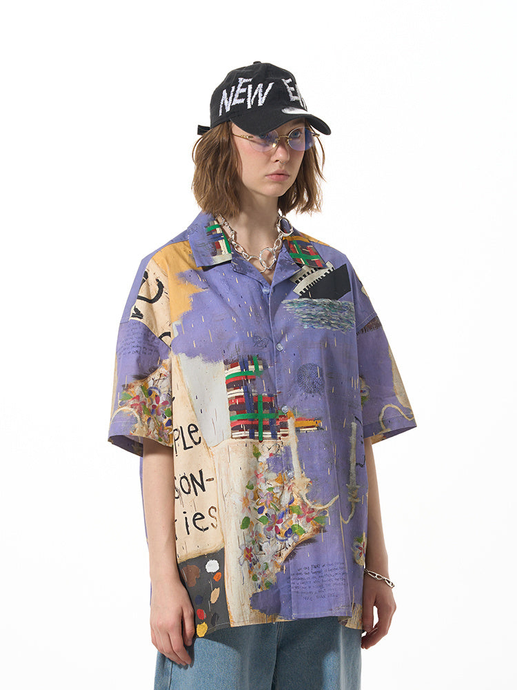 Chemise à manches courtes décontractée, ample, bleue et violette, tendance, assortie à tout