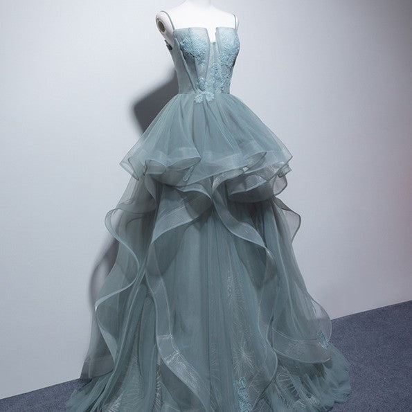 Grey Green Suspender Bra Evening Dress