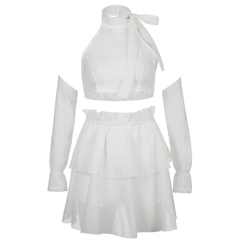 Ensemble jupe et débardeur mini à manches lacées et col halter