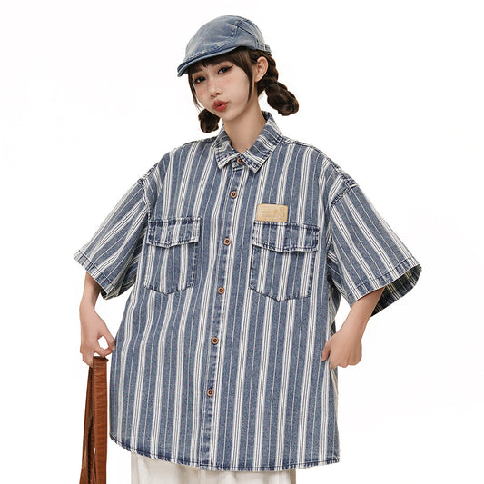Vertical Stripes Loose Shirt Summer