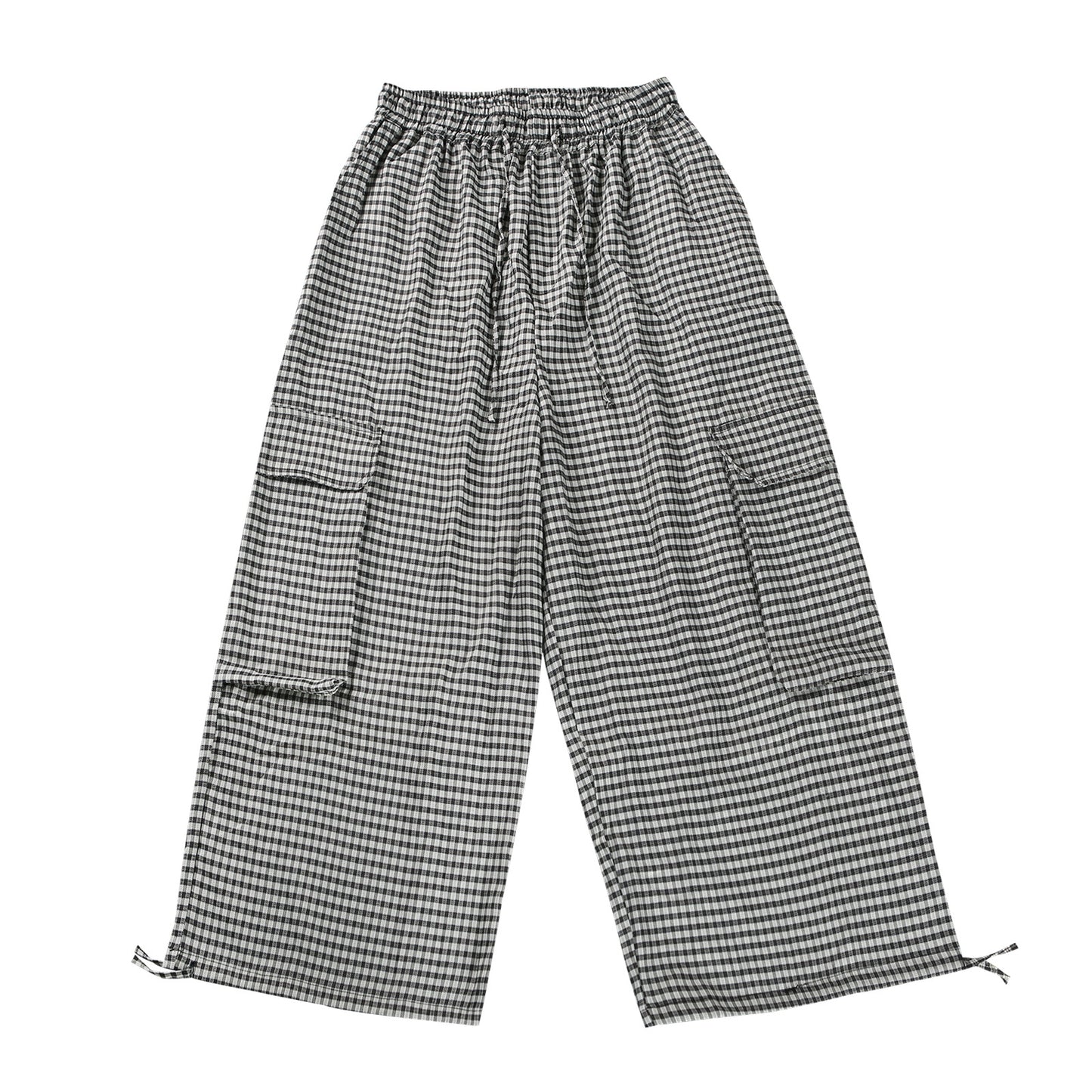 Wide Leg Big Pocket New Plaid Casual Pants Fashion