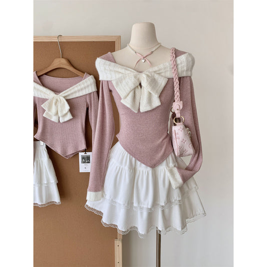 Small Sized Wear A Set Of Fall Slim Fit Slimming Bow Top Female High Waist Tiered Dress