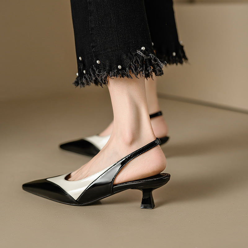 All-leather Thin Mid-heel Sandals