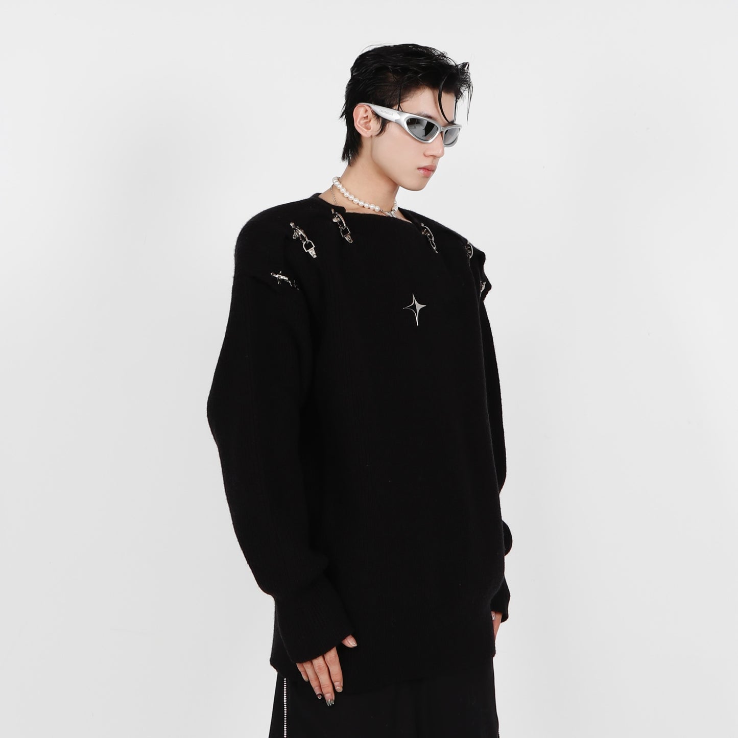 Pull en maille irrégulière en métal