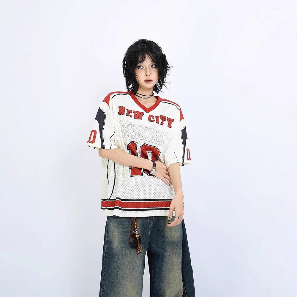 American Retro Printed Baseball Uniform Short Sleeve