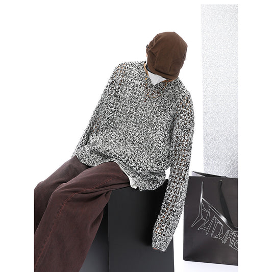 Pull à manches longues ajouré à couleurs mélangées American Show