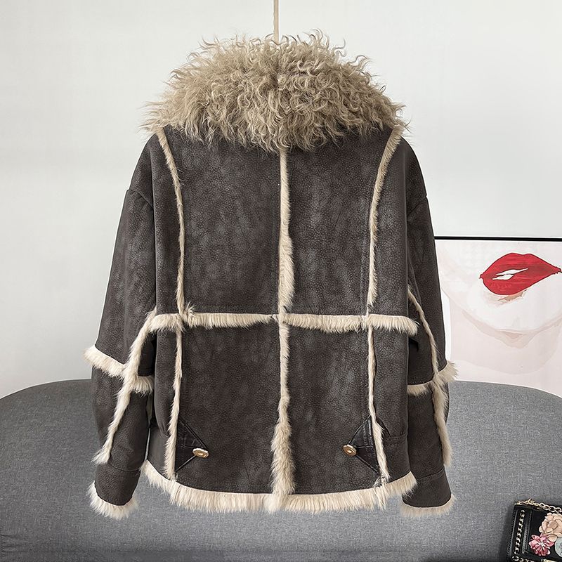 Fur Integrated Short Chic New Sheepskin Collar Rabbit Fur Warm Coat