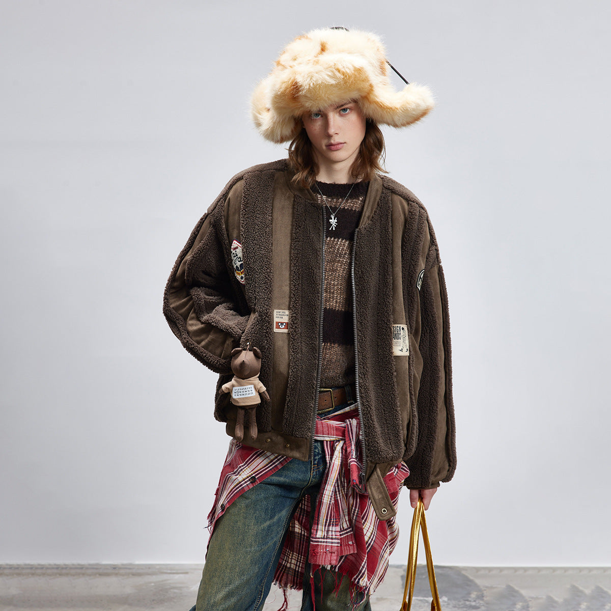 Veste matelassée en coton et manteau en laine d'agneau