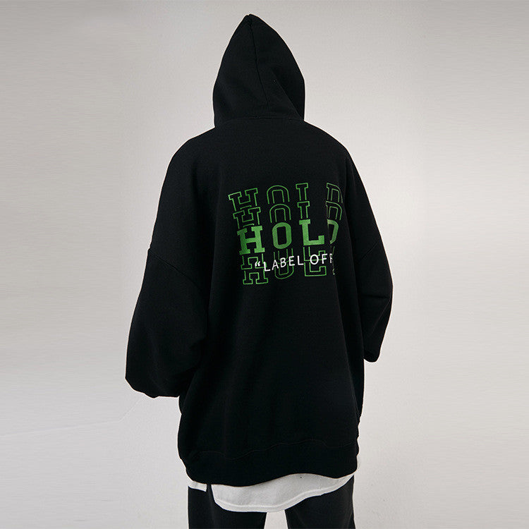 Letter Print Loose Hooded Fleece Sweatshirt