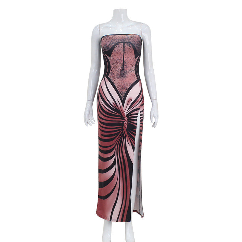 Robe tube à fente haute, robe longue à vêtements de printemps