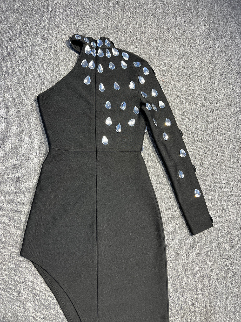 Luxury Slant Shoulder Long Sleeve Slim Fit Set Diamond Bandage One-piece Dress