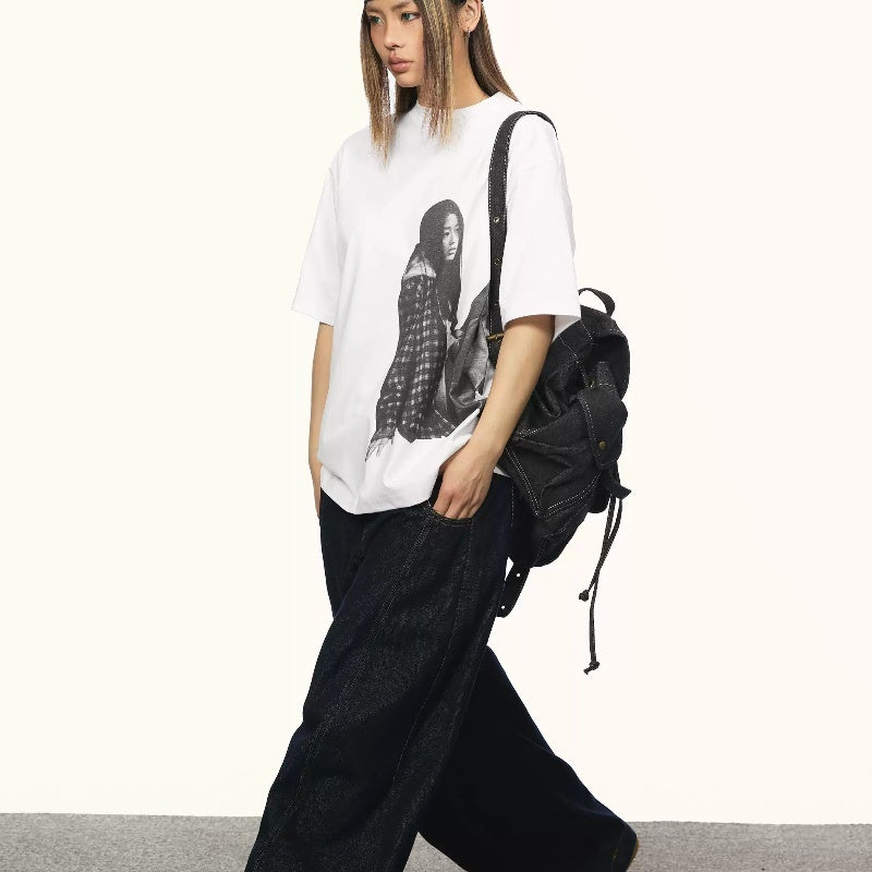Retro Portrait Printing Short-sleeved T-shirt Women's Loose Casual